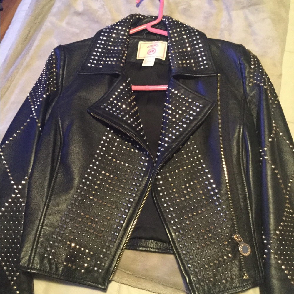 💯Versace HxM studded leather jacket